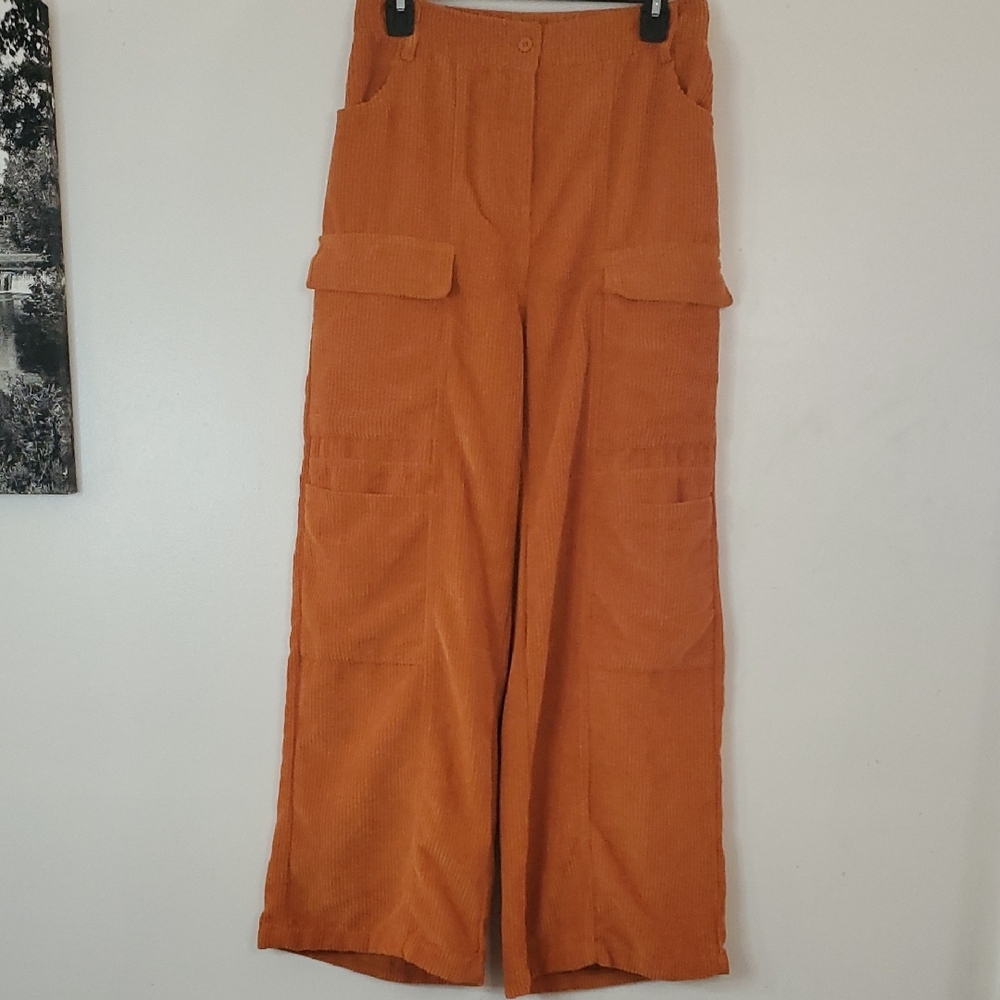Wide Leg Corduroy Pants in Orange